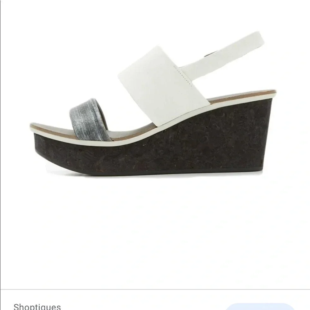 Sundance COCLICO Mandrake cork wedge heel leather sandal 40 white gray